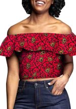 This African Ethnic Fashion Women's Cotton Batik Printing Top Design Made Of Thick Polyster And Spandex Materail