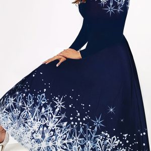 This Autumn And Winter Christmas Snowflake Print Round Neck a-Line Swing Dress For Women Made Of Soft And Elastic Fabric. Global Lover Wholesale Plus Size Dresses And Hope Curvy Ladies Find Here a Warm And Exciting Place To Shop Affordable Curvy Dresses Online - Plus Size Casual