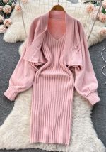 This Autumn And Winter Knitting Suit Women's Short Sweater Cardigan Coat Strap Dress Two-Piece Set Combine The Warm And Fashion. It Is a Must-Have Item For This Winter. Sweater Dresses For Women At Global Lover Comes For Different Occasions - Daily Life