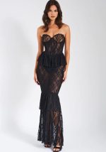 This Autumn And Winter Lace See-Through Strapless Fishtail Dress Sexy Tight Fitting Nightclub Style Long Dress Design Made Of Good Quality Polyster And Spandex Material