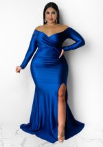 This Autumn And Winter Plus Size Women's Sexy Dress Nightclub v-Neck Solid Color Split Long Dress Made Of Soft And Elastic Fabric. Global Lover Wholesale Plus Size Dresses And Hope Curvy Ladies Find Here a Warm And Exciting Place To Shop Affordable Curvy Dresses Online - Plus Size Casual