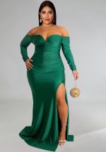 This Autumn And Winter Plus Size Women's Sexy Dress v Neck Solid Color Split Long Nightclub Dress Made Of Soft And Elastic Fabric. Global Lover Wholesale Plus Size Dresses And Hope Curvy Ladies Find Here a Warm And Exciting Place To Shop Affordable Curvy Dresses Online - Plus Size Casual