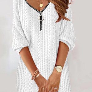 This Autumn And Winter Solid Color v-Neck Knitting Long-Sleeved Dress For Women Combine The Warm And Fashion. It Is a Must-Have Item For This Winter. Sweater Dresses For Women At Global Lover Comes For Different Occasions - Daily Life