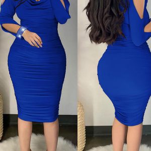 This Autumn And Winter Women's Beaded Solid Color Long-Sleeved Dress Design Made Of High Quality Polyster And Spandex Material. It Come With Good Stretch And Wearing Comfortable. Women¡¯s Midi Dresses Is Omnipotent And Suit For All Kinds Of Occasions - Daily Wear