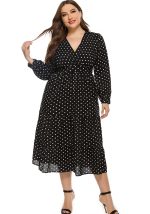 This Autumn And Winter Women's Polka Dot Long Sleeve Plus Size Long Dress Made Of Soft And Elastic Fabric. Global Lover Wholesale Plus Size Dresses And Hope Curvy Ladies Find Here a Warm And Exciting Place To Shop Affordable Curvy Dresses Online - Plus Size Casual