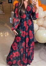 This Autumn Beach Chiffon Floral Print Fashion Long Sleeve Maxi Dress Design Made Of High Quality Polyster And Spandex Material