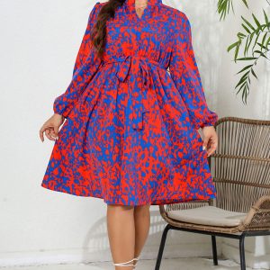 This Autumn Dress Printed Long Sleeve v Neck Plus Size Women's Dress Made Of Soft And Elastic Fabric. Global Lover Wholesale Plus Size Dresses And Hope Curvy Ladies Find Here a Warm And Exciting Place To Shop Affordable Curvy Dresses Online - Plus Size Casual