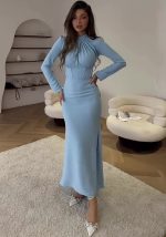 This Autumn Fashion Chic Long-Sleeved Pleated Slit Irregular Long Dress For Women Design Made Of High Quality Polyster And Spandex Material. It Is Stretchy