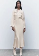 This Autumn Low Back Solid Color Long Sleeve Satin Dress Design Made Of High Quality Polyster And Spandex Material