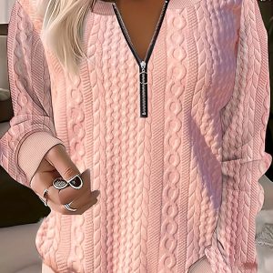 This Autumn Plus Size Long Sleeve Knitting Zipper Hoodies Tops Made Of Comfortable And Elastic Fabric. It Is Wholesale Sexy Plus Size Tops For Women. With The Gradual Rise Of Feminist Awareness