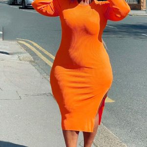 This Autumn Plus Size Women's Ribbed Fashionable And Sexy Chic Slim Long Sleeve Round Neck Dress Made Of Soft And Elastic Fabric. Global Lover Wholesale Plus Size Dresses And Hope Curvy Ladies Find Here a Warm And Exciting Place To Shop Affordable Curvy Dresses Online - Plus Size Casual