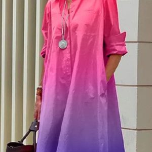 This Autumn Spring Summer Chic Ombre Print Shirt Collar Long Sleeve Pocket Midi Dress Design Made Of High Quality Polyster And Spandex Material. It Come With Good Stretch And Wearing Comfortable. Women¡¯s Midi Dresses Is Omnipotent And Suit For All Kinds Of Occasions - Daily Wear