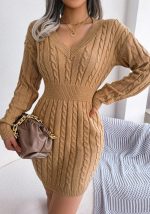 This Autumn Winter Fashion Slim Waist Twist Bodycon Dress Sweater Dress Combine The Warm And Fashion. It Is a Must-Have Item For This Winter. Sweater Dresses For Women At Global Lover Comes For Different Occasions - Daily Life