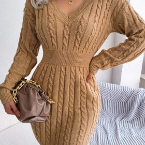 This Autumn Winter Fashion Slim Waist Twist Bodycon Dress Sweater Dress Combine The Warm And Fashion. It Is a Must-Have Item For This Winter. Sweater Dresses For Women At Global Lover Comes For Different Occasions - Daily Life