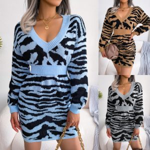 This Autumn Winter Fashion Tiger Print Lantern Sleeve Slim Waist Sweater Dress Combine The Warm And Fashion. It Is a Must-Have Item For This Winter. Sweater Dresses For Women At Global Lover Comes For Different Occasions - Daily Life