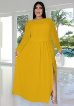 This Autumn Winter Long Sleeve Fashion Slit Loose Casual Dress Set Made Of Soft And Elastic Fabric. Global Lover Wholesale Plus Size Dresses And Hope Curvy Ladies Find Here a Warm And Exciting Place To Shop Affordable Curvy Dresses Online - Plus Size Casual