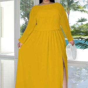 This Autumn Winter Long Sleeve Fashion Slit Loose Casual Dress Set Made Of Soft And Elastic Fabric. Global Lover Wholesale Plus Size Dresses And Hope Curvy Ladies Find Here a Warm And Exciting Place To Shop Affordable Curvy Dresses Online - Plus Size Casual