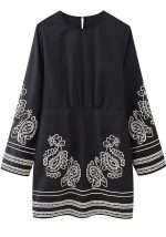 This Autumn Women's Black Long Sleeve Embroidered Loose Dress Design Made Of High Quality Polyster And Spandex Material. It Is Stretchy