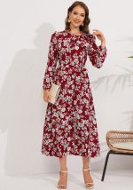 This Autumn Women's Maxi Pleated Long Sleeve Floral Dress Vintage Bowknot Dress Design Made Of High Quality Polyster And Spandex Material. It Come With Good Stretch And Wearing Comfortable. Women¡¯s Midi Dresses Is Omnipotent And Suit For All Kinds Of Occasions - Daily Wear