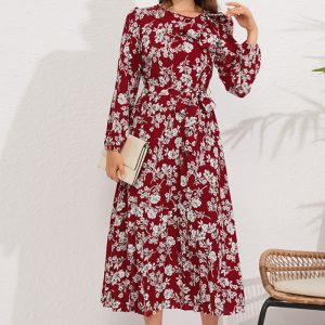 This Autumn Women's Maxi Pleated Long Sleeve Floral Dress Vintage Bowknot Dress Design Made Of High Quality Polyster And Spandex Material. It Come With Good Stretch And Wearing Comfortable. Women¡¯s Midi Dresses Is Omnipotent And Suit For All Kinds Of Occasions - Daily Wear