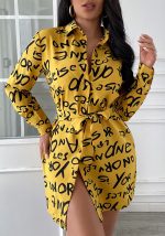 This Autumn Women's Ol Chic Printed Turndown Collar Loose Shirt Dress Design Made Of High Quality Polyster And Spandex Material. It Is Stretchy