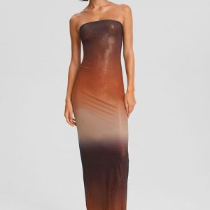 This Autumn Women's Sexy Strapless Low Back Gradient Color Slim Long Dress Design Made Of High Quality Polyster And Spandex Material