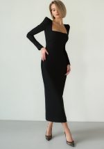 This Autumn And Winter French Black Dress Chic Slim Waist Square Neck Long-Sleeved Elegant Tight Fitting Long Dress For Women Design Made Of High Quality Polyster And Spandex Material. It Come With Good Stretch And Wearing Comfortable. Women¡¯s Midi Dresses Is Omnipotent And Suit For All Kinds Of Occasions - Daily Wear