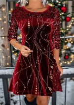 This Autumn And Winter Solid Color Round Neck Long-Sleeved Sequined Patchwork a-Line Dress For Women Design Made Of High Quality Polyster And Spandex Material. It Is Stretchy