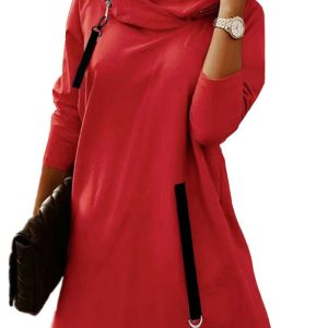 This Autumn And Winter Women's Loose Zipper Hooded Long-Sleeved Dress Design Made Of High Quality Polyster And Spandex Material. It Is Stretchy