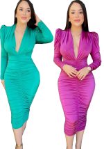 This Autumn And Winter Women's v-Neck Solid Color Long Sleeve Dress Design Made Of High Quality Polyster And Spandex Material. It Come With Good Stretch And Wearing Comfortable. Women¡¯s Midi Dresses Is Omnipotent And Suit For All Kinds Of Occasions - Daily Wear