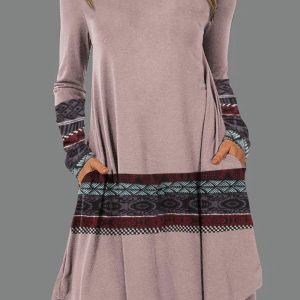 This Autumn Pocket Loose Irregular Women's Long-Sleeved Dress Design Made Of High Quality Polyster And Spandex Material. It Is Stretchy