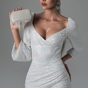 This Autumn Sexy v-Neck Irregular Sequined Bodycon Dress For Women Design Made Of Good Quality Polyster And Spandex Material