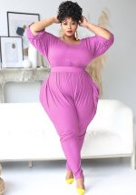 This Autumn/Winter Solid Color Half Sleeve Round Neck Casual Home Ladies Jumpsuit Design Made Of High Quality Polyster And Spandex Material. It Is Stretchy