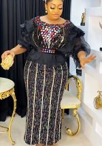 This Beaded African Women's Party Evening Dress With Belt Made Of Soft And Elastic Fabric. Global Lover Wholesale Plus Size Dresses And Hope Curvy Ladies Find Here a Warm And Exciting Place To Shop Affordable Curvy Dresses Online - Plus Size Casual