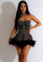 This Beaded Feather Jumpsuit Fashion Sexy Formal Party Short Women Club Romper Design Made Of High Quality Polyster And Spandex Material