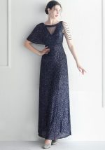 This Beaded Ruffle Sleeve Mesh See-Through Bridesmaid Etiquette Celebration Dinner Long Evening Gown Design Made Of Good Quality Polyster And Spandex Material