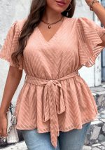 This Belly Cover Summer Loose Plus Size Half Short Sleeves Chic v-Neck Top Made Of Comfortable And Elastic Fabric. It Is Wholesale Sexy Plus Size Tops For Women. With The Gradual Rise Of Feminist Awareness