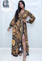 This Bohemian v-Neck Vintage Positioning Flower Print Pockets Swing Long Sleeve Maxi Dress Design Made Of High Quality Polyster And Spandex Material