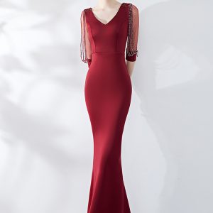 This Bridal Toast Dress Fashion Formal Party Red Sexy Slim Mermaid Dress Wedding Evening Dress For Women Design Made Of Good Quality Polyster And Spandex Material