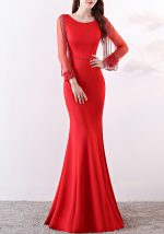 This Bridal Toast Autumn Long-Sleeved Rhinestone Chain Mermaid Long Evening Dress Design Made Of Good Quality Polyster And Spandex Material