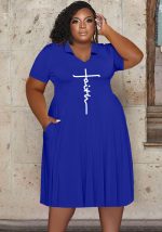 This Casual Fashion Print Turndown Collar Short Sleeve Solid Plus Size Women's Midi Dress Made Of Soft And Elastic Fabric. Global Lover Wholesale Plus Size Dresses And Hope Curvy Ladies Find Here a Warm And Exciting Place To Shop Affordable Curvy Dresses Online - Plus Size Casual