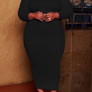 This Casual Fashion Round Neck Ribbed Solid Color Women 's Plus Size Long Dress Made Of Soft And Elastic Fabric. Global Lover Wholesale Plus Size Dresses And Hope Curvy Ladies Find Here a Warm And Exciting Place To Shop Affordable Curvy Dresses Online - Plus Size Casual