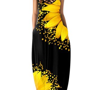 Diese beiläufige Mode Sommer lose ärmellose Sling Maxi Print Kleid Design aus hochwertigem Polyster und Spandex Material