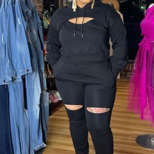 This Casual Long Sleeve Cape Jacket Straps Top And Pants Three-Piece Set Design And Made Of Comfortable And Elastic Fabric. Wholesale Plus Size Two Piece Sets Is a Must-Have Item For Curvy Ladies. Two Piece Sets Can Either Be Worn Together Or Individually