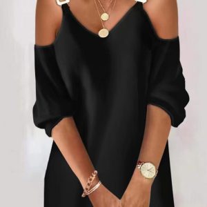 This Casual Loose Straps Off Shoulder v-Neck Half-Sleeve Women's Dress Design Made Of High Quality Polyster And Spandex Material. It Is Stretchy