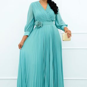 This Chic Career Fashion Patchwork Maxi Pullover High Waist Relaxed Plus Size Dress (With Belt) Design Made Of High Quality Polyster And Spandex Material