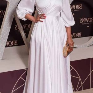 This Chic Career Wrapped High Waist White Chic Solid Women's Maxi Dress Design Made Of High Quality Polyster And Spandex Material