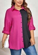 This Chic Elegant Career Long Sleeve Turndown Collar Color Block Shirt Top Made Of Comfortable And Elastic Fabric. It Is Wholesale Sexy Plus Size Tops For Women. With The Gradual Rise Of Feminist Awareness