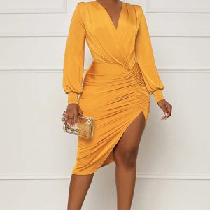 This Chic Elegant Long Sleeve High Waist Slim Fit Irregular Women's Bodycon Dress Design Made Of High Quality Polyster And Spandex Material. It Come With Good Stretch And Wearing Comfortable And Feeling Freedom. The Tight And Fitted Dress Is The Most Popular Options From Party Girls. Shop Bodycon Dresses At Global Lover And Find Amazing Designs Sequins