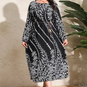 This Chic Elegant Printed Loose Long Sleeve Plus Size Dress Made Of Soft And Elastic Fabric. Global Lover Wholesale Plus Size Dresses And Hope Curvy Ladies Find Here a Warm And Exciting Place To Shop Affordable Curvy Dresses Online - Plus Size Casual